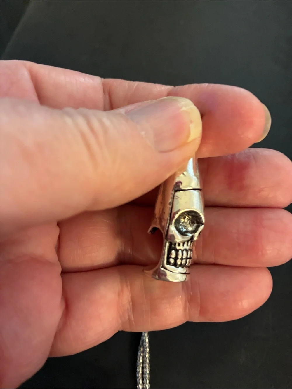 Silver Tone Skull Bottle Pendant Necklace - And Bottle Opener